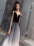 Black V Neck Tulle Velvet Prom Dress LBQ1404